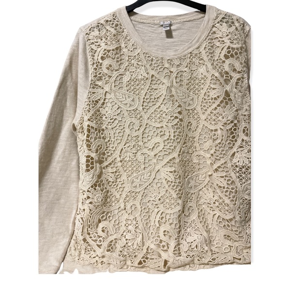 J. Crew Knit Lace Front Long Sleeve - Picture 3 of 5